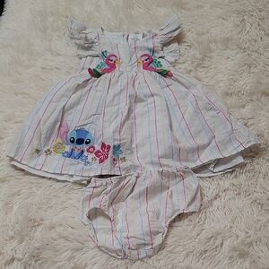 Disney, Striped Dress with Stitch and Parrot Embroidery, Size 18/24 Months, Girl